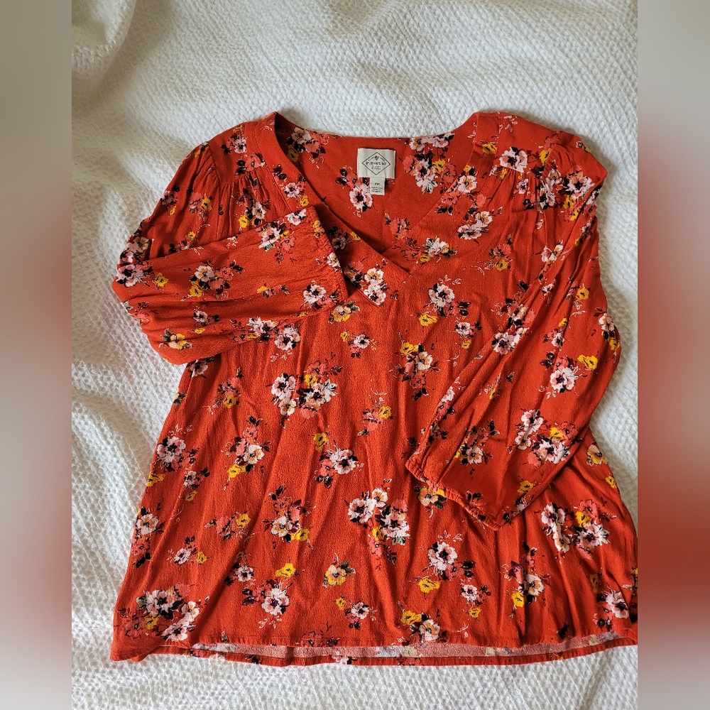 Floral V-Neck Top in Red by [Brand]